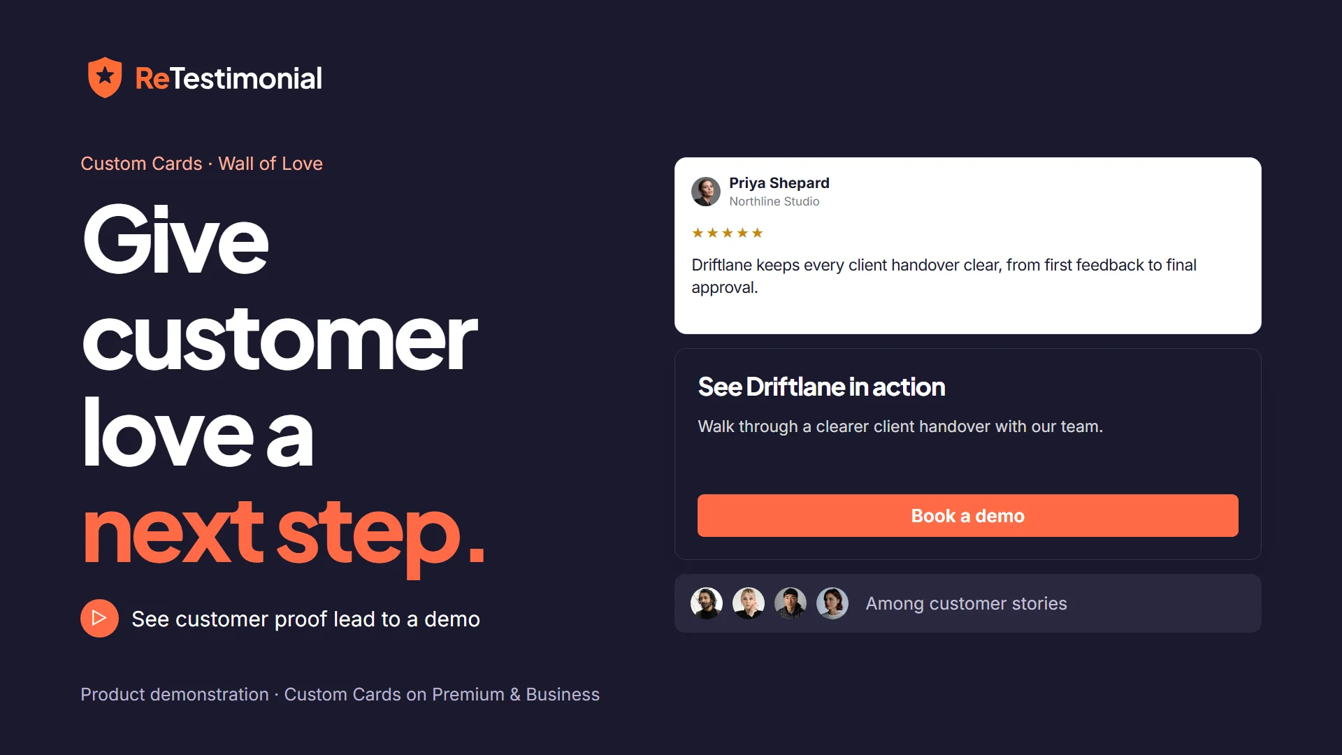 Opening frame of the film “Custom Cards: see customer proof lead to a demo”.