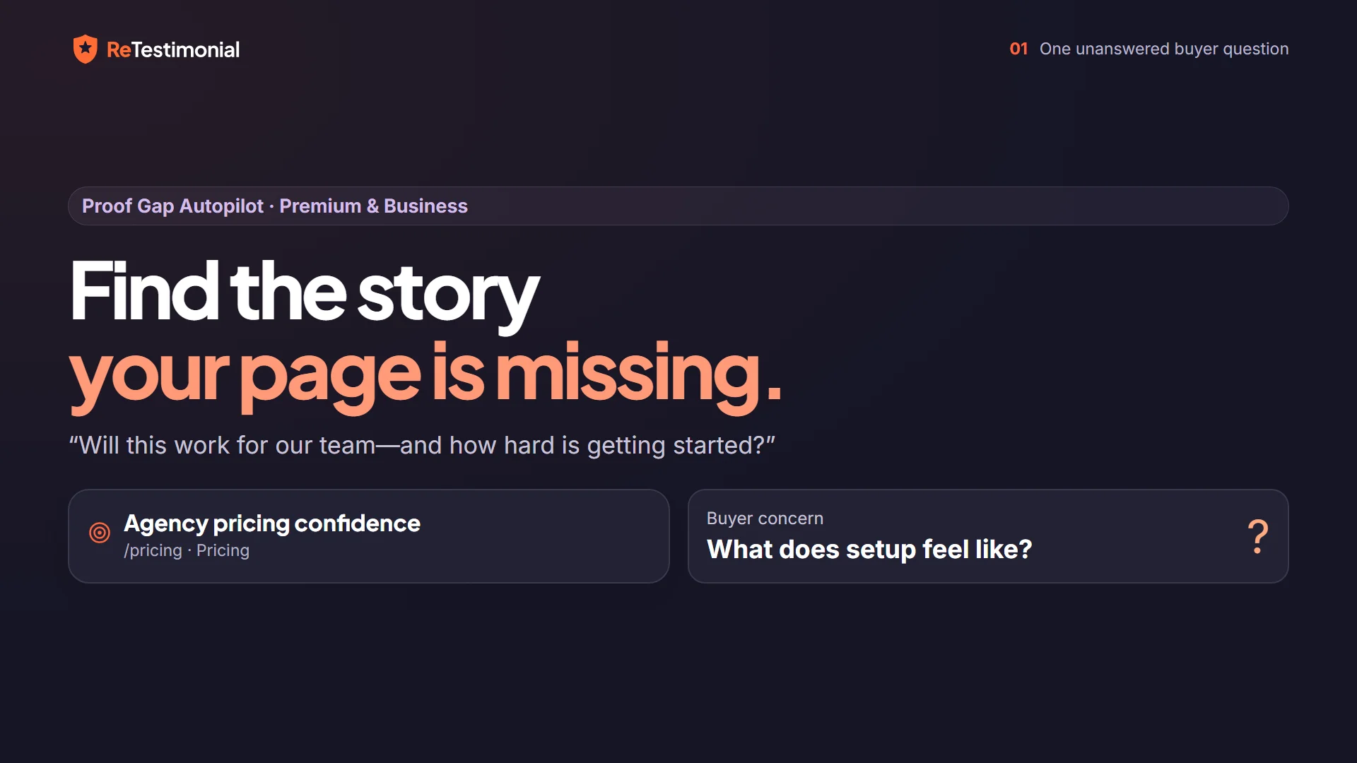 Opening frame of the film “Proof Gap Autopilot: find the story your page is missing”.
